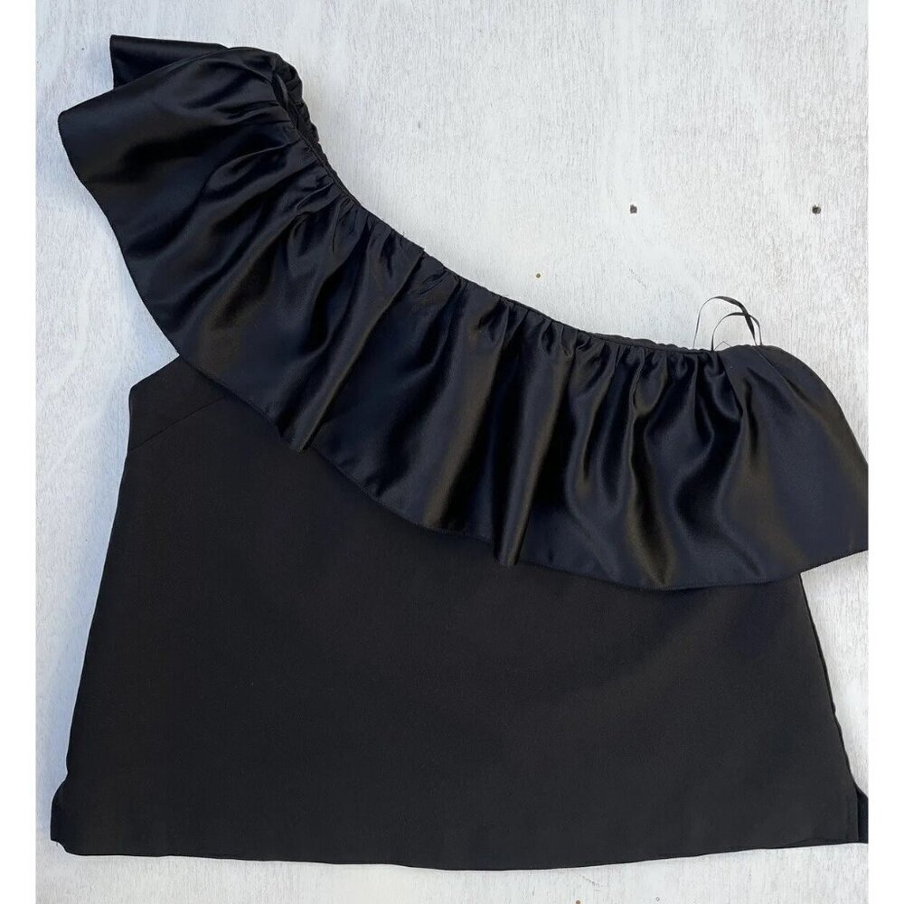 Endless Rose Womens Black One Shoulder Satin Ruffle Top Size L - Picture 5 of 9